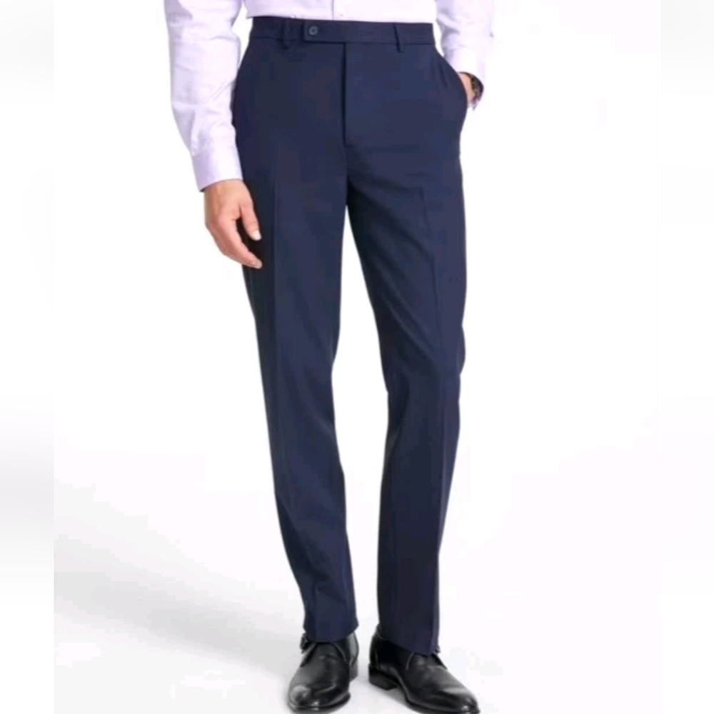 Calvin Klein Mens Pants Size 44 X 34 Blue Slim Fit Stretch Suit Trousers New